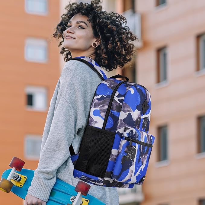 School Backpack Stone Textured,Classic Bookbag Men and Teen Boy Schoolbag with USB Charging Port for High School College Office Work Travel