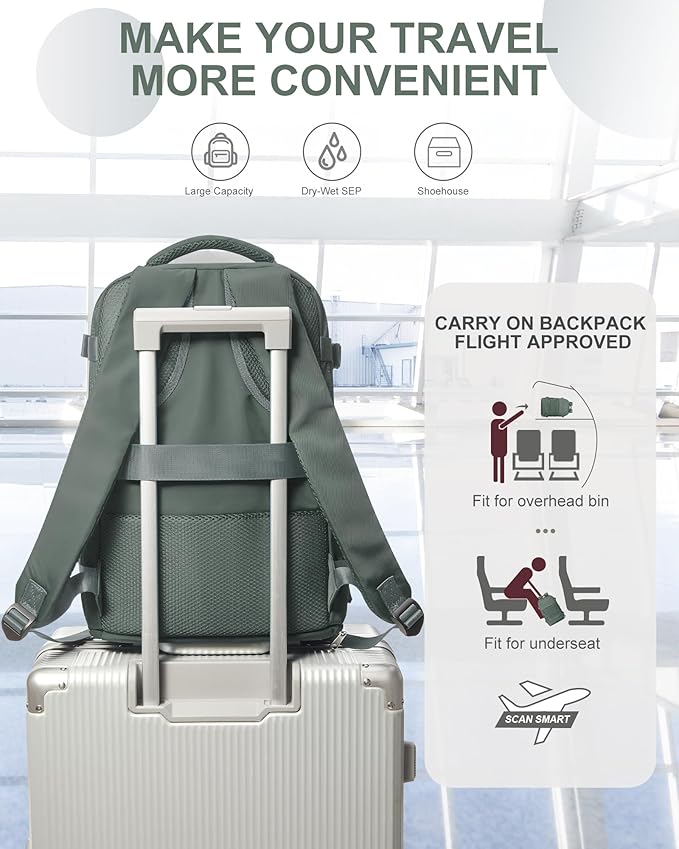 coowoz Travel Backpack Carry On for Women Man Gym Backpack with Laptop Compartment Mochila de Viaje Teacher Personal Item Backpacks Rucksack Airplane Accessories Must Haves Olive Green Small