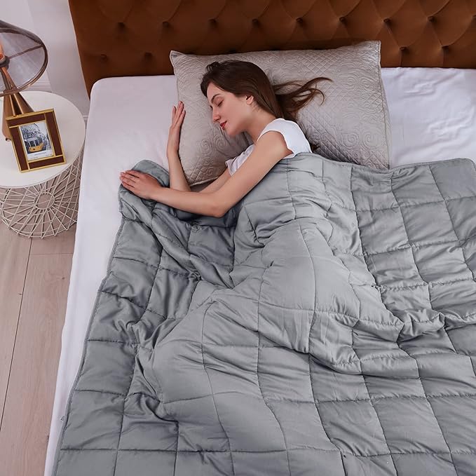 L'AGRATY Weighted Blanket - 60"x80" 22lbs Cooling Breathable Heavy Blanket Microfiber Material with Glass Beads for Adult All-Season Summer Fall Winter Soft Thick Comfort