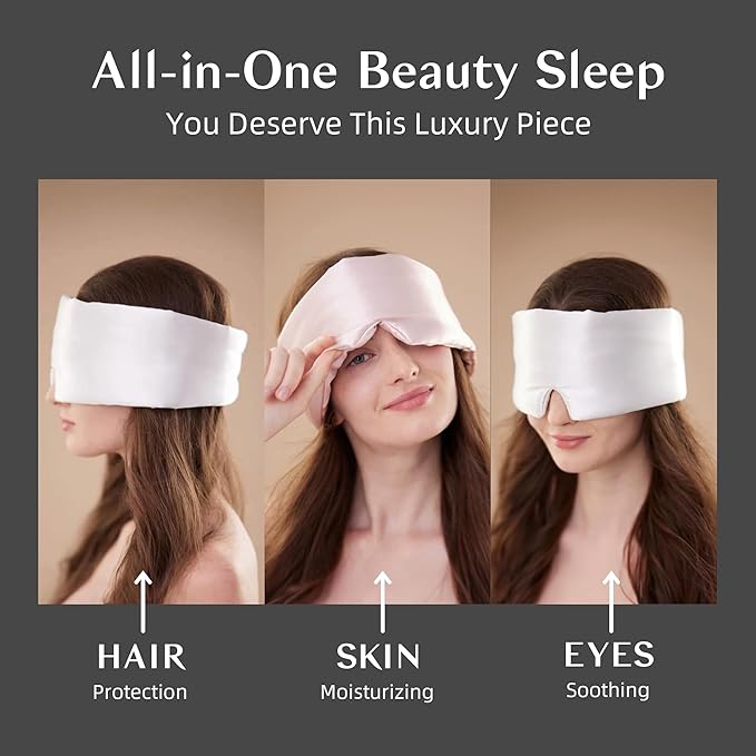 Silk Sleep Mask for Women and Men, Side Sleeper, 22 Momme Pure Mulberry Silk Total Blackout 100% Mulberry Eye Mask with Adjustable Headband Full Size, Eye Masks for Sleeping and Travel