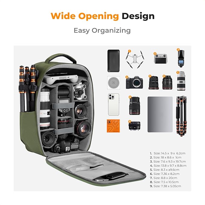 K&F Concept Camera Backpack,Hardshell Photography DSLR Camera Bag with 15-15.6 Inch Laptop Compartment Waterproof Hard Shell Camera Case Compatible with Canon/Nikon/Sony/DJI Mavic Drone