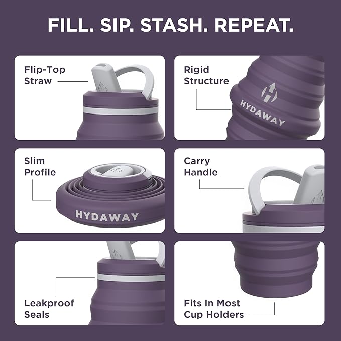 HYDAWAY 25oz Collapsible Water Bottle - BPA-Free, Leakproof, Lightweight, and Space-Saving - Perfect for Hiking, Travel, and All-Day Hydration