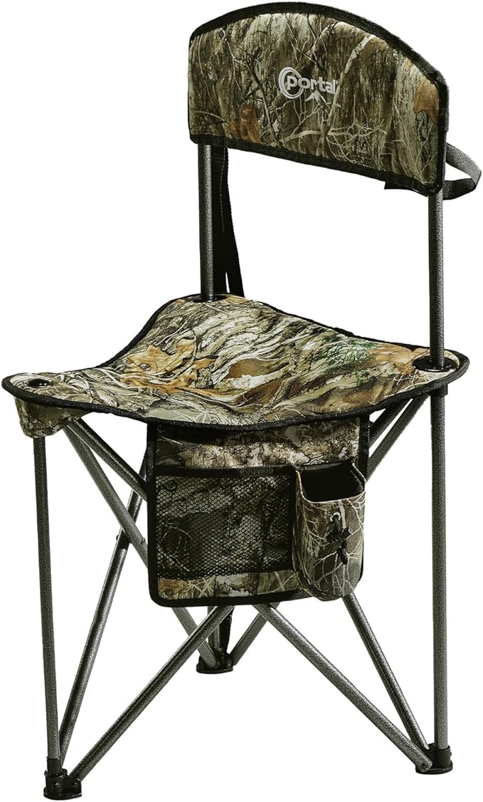 PORTAL Extra Large Quick Folding Tripod Stool with Backrest Fishing Camping Chair with Carry Strap
