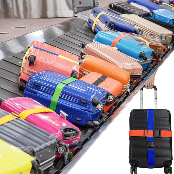 2Pcs Luggage Straps for Suitcase Travel Accessories TSA Approved, 80In Long Belts to Keep Your Suitcase Secure, Adjustable Bag Straps with Quick-Release Buckle for Travel Bag Closure, Blue