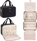 Hanke Hanging Travel Toiletry Bag for Women with Jewelry Organizer Compartment, Travel Essentials Toiletries and Makeup Bag, Water-Resistant & Stain-Resistant with Trolley Strap (Black)