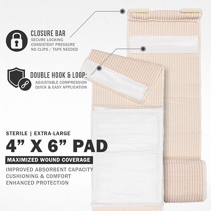 EVERLIT Mini 4 x 6 Inch Emergency Bandage Compression Trauma Pressure Wound Dressing Sterile Vacuum-Sealed for Bleeding Control, Gun Shot, Medical Kit, First Aid IFAK (10)
