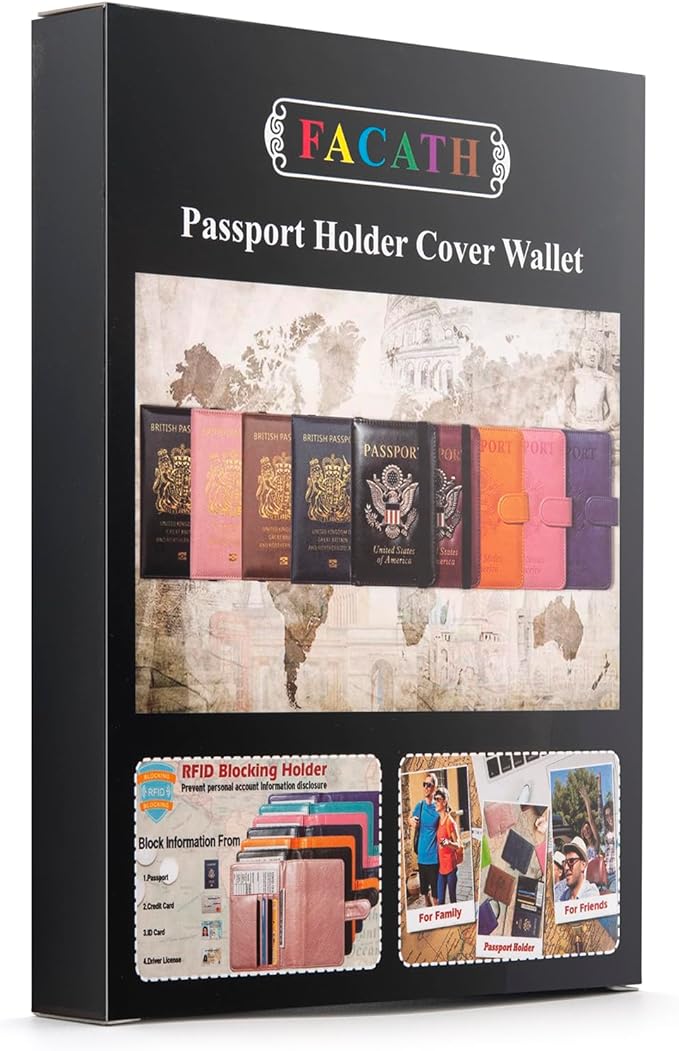 Passport Holder for Travel Passport Cover for Men Passport Wallet Case With 3D Metal Badge Protector Leather Card Case RFID Blocking Women Travel Accessories Document Organizer (Sky Blue)