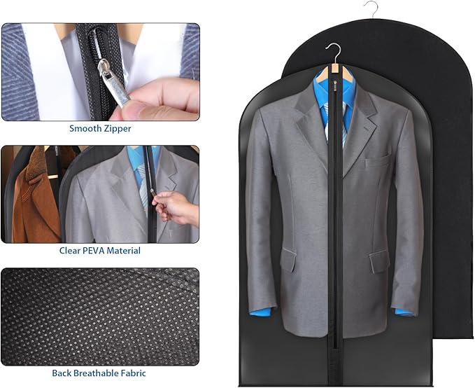 Zilink 43" Garment Bags for Hanging Clothes Clear Suit Bags for Closet Storage Garment Covers for Suits, Coats, Jackets, 16-Pack