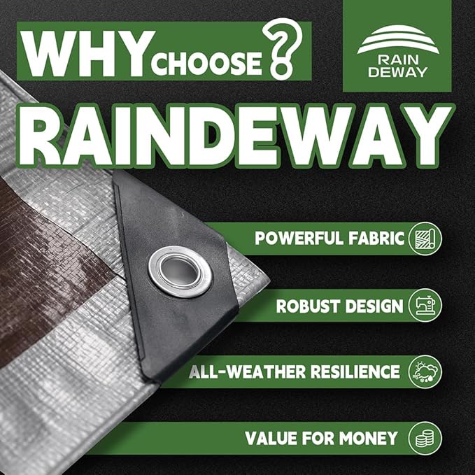 Tarps Heavy Duty Waterproof 18x24 Feet, 10Mil Multipurpose Large Tarp Cover with Metal Grommets and Reinforced Edges, Silver/Brown Tarp by RAINDEWAY