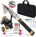 Fishing Rod Telescopic Carbon Fiber Rod Combo with Spinning Reel Portable Tackle Case Fishing Line Artificial Baits and Hooks for Travel Saltwater Freshwater Fishing