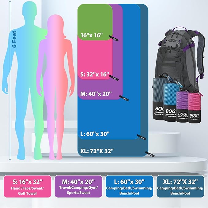 BOGI Microfiber Travel Sports Towel-Quick Dry Towel, Soft Lightweight Microfiber Camping Towel Absorbent Compact Travel Towel for Camping Gym Beach Yoga Swimming Backpacking (S:16''x32'',2Pcs-Hpink)