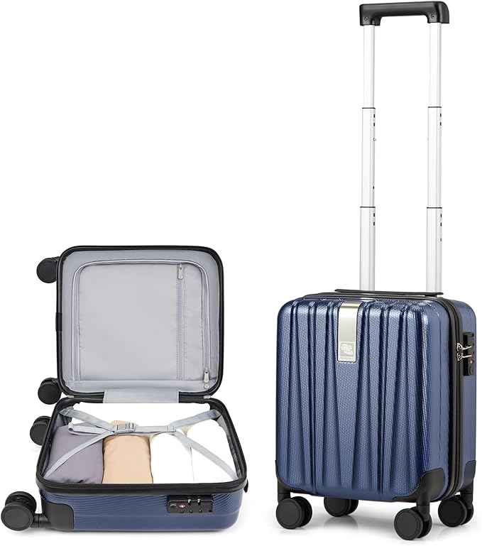 Hanke 14 Inch Underseat Carry On Luggage with Wheels Hard Shell Suitcases Lightweight Small Luggage for Weekender Mini Suitcase Carry On Bag Travel Luggage Christmas Gifts for Birthday (Dark Blue)