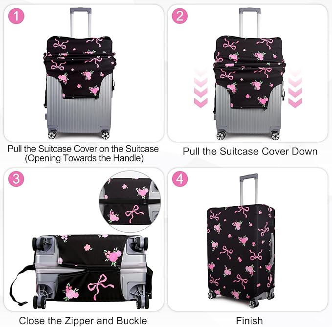 Pink Dino Suitcase Luggage Cover, Thick Suitcase Cover for Carry on Luggage Protector Fits 18-30 Inch Case