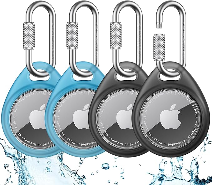 UNBREAKcable AirTag Holder for Apple - 4 Pack Air Tag Case [Professional Carabiner] [Waterproof] [Shockproof] TPU AirTag Keychain for Kids, Pets, Keys, Luggage, Backpacks
