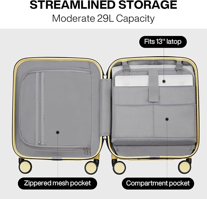 mixi Underseat Carry on Luggage 16 Inch Hardshell PC Suitcase with Spinner Wheels TSA Lock for Travel, Lark Yellow
