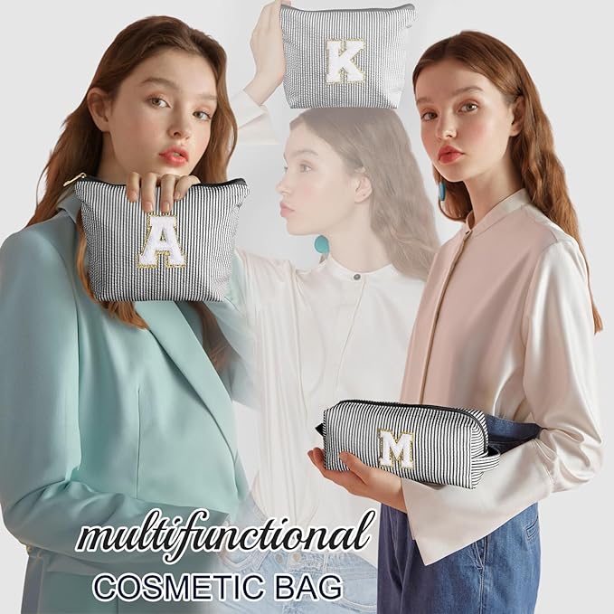 YOOLIFE Initial Makeup Bag, Travel Toiletry Bag, Personalized Gifts for Women Girls Monogrammed Gifts for women, Cute Stuff for Teen Girls Wedding Bridal Gifts Preppy Things for Teen Girls Black B