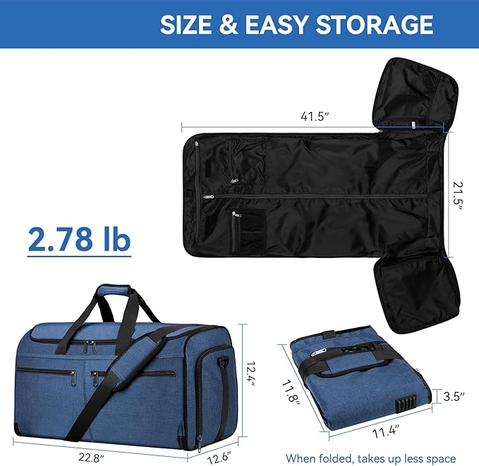 Bukere Garment Duffle Bags for Travel, Convertible Carry on Bag with Shoe Compartment, 3 in 1 Travel Suit Bag with Backpack Shoulder Strap for Men Women
