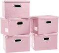 PRANDOM Foldable Storage Bins with Lids [5-Pack] Leather Fabric Collapsible Storage Boxes Organizer Containers Baskets Cube with Cover for Bedroom Closet Office Nursery Pink (14.9x10.8x10)