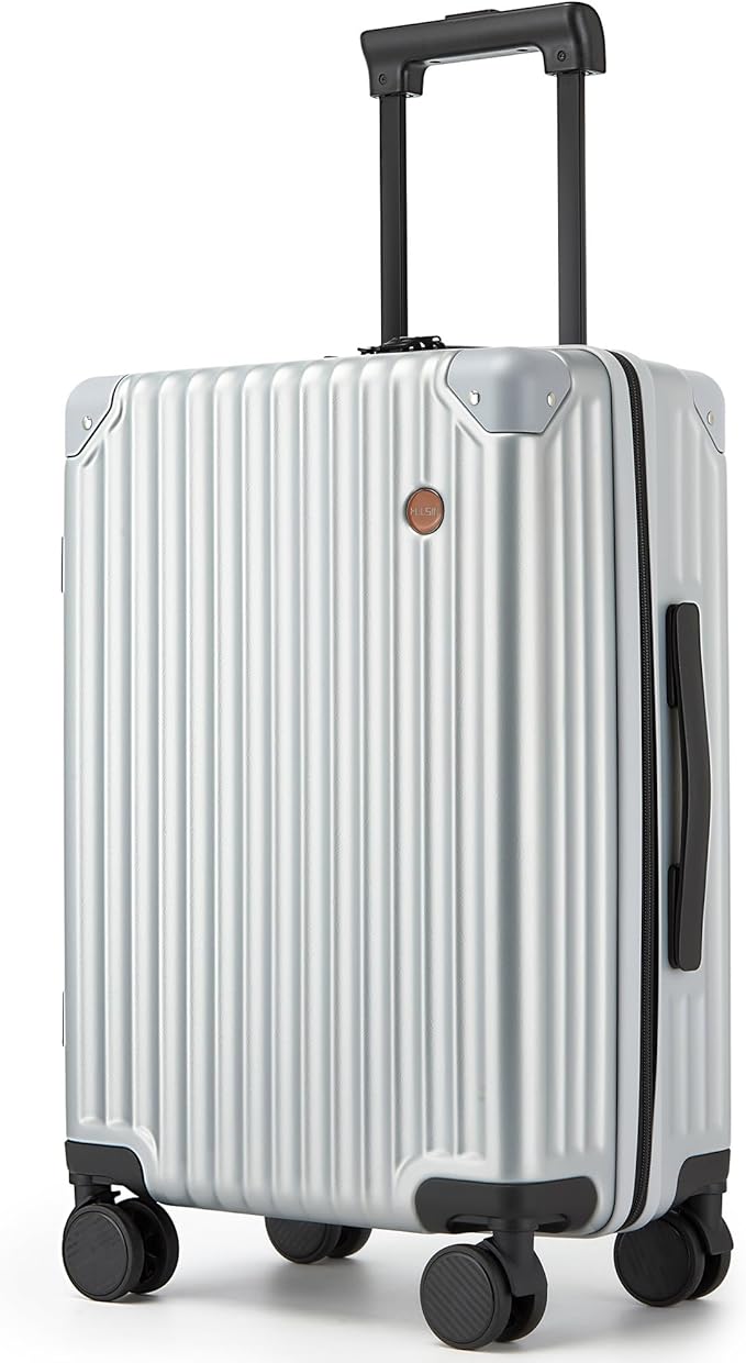 20 Inch Carry on Luggage,Airline Approved 22x14x9 Hard Shell Carry on Suitcase with 360° Spinner Wheels,TSA Lock and Lightweight Hardside Carry-on Luggage for Travel (Silvery, 20 Inch)