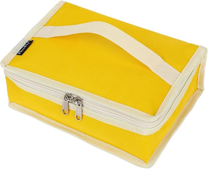 FlowFly Small Insulated Lunch box Portable Soft Bag Mini Cooler Thermal Meal Tote Kit with Handle for Work & School, Bright Yellow