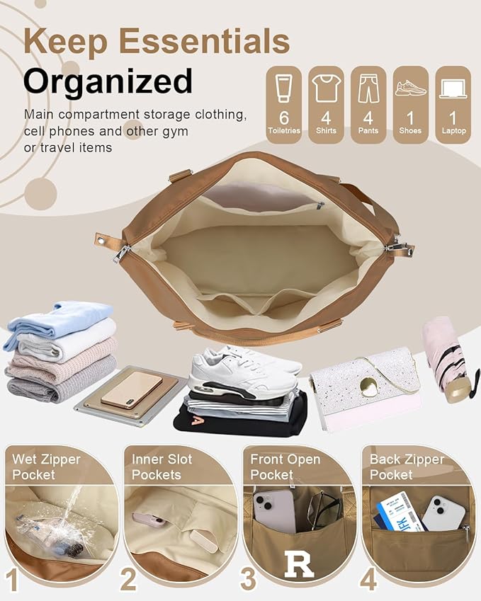 Birthday Graduation Gifts for Daughter,Initial Travel Duffel Bag Sports Gym Bag for Girls Teen Kids Birthday Gifts,Personalized Weekender Bag Carry On Tote Bags Cute Overnight Bag for Women(Brown, R)