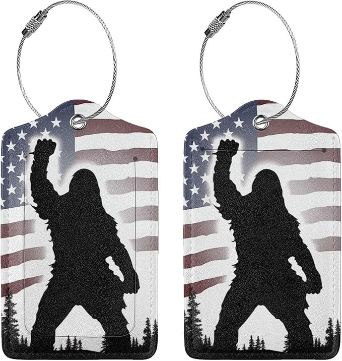 American Flag Leather Luggage Tag with Stainless Steel Ring, Fun Name Id Card Cover Travel Bag Tag Set, Suitable for Travel Bag Luggage Women Men 1 PCS