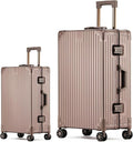 Metal All Aluminum Carry-on Luggage TSA Customs Lock Zipperless Silent Rotary Wheel Business Suitcase Aluminum Frame Set (titanium gold, 2Piece(20/28))