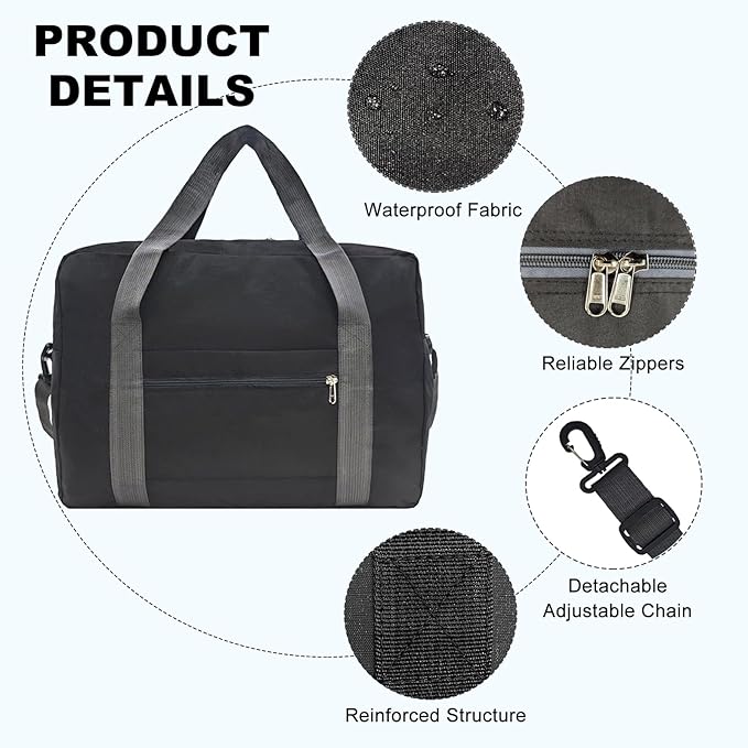 For Spirit Airlines Personal Item Bag 18x14x8 in Underseat Carry-on Luggage foldable Travel Duffle Bag for Airplanes(30L, Black)
