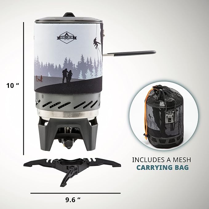 HikeCrew Portable Gas Powered Stove top & Cooking System, Compact Camping Cooktop with 1L Pot, Silicone Lid, Folding Handle & Carry Bag, Perfect for Camping, Hiking, Backpacking, Survival & Emergenc