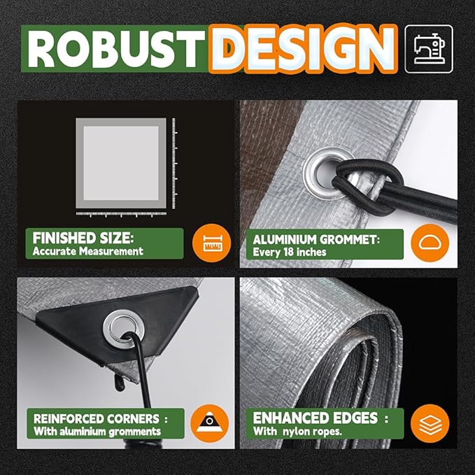 Tarps Heavy Duty Waterproof 9x12 Feet, 10Mil Multipurpose Poly Tarp Cover with Metal Grommets and Reinforced Edges, Silver/Brown Tarp by RAINDEWAY