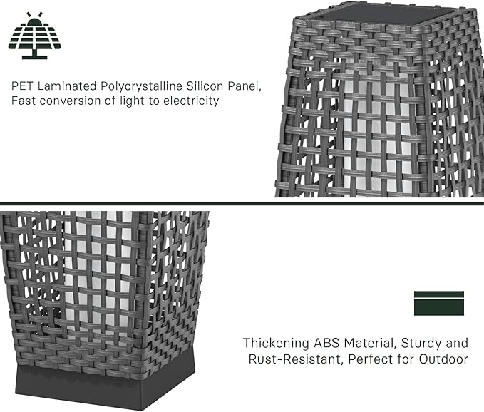 Grand patio Outdoor Floor Lamp Solar Powered Lantern Water-Resistant Wicker Deck Light for Garden or Porch -Large Fuji, Silver Gray