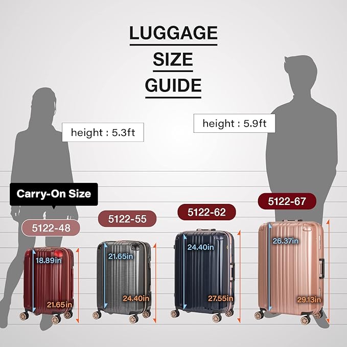 LEGEND WALKER Aluminum Frame Hardside Luggage, Checked-medium Suitcase with TSA Lock + Double-wheeled Spinners, Stand with hook, 28 inch, Black, 5122-62-BK