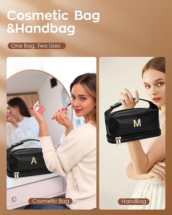 Womens Gifts, Personalized Makeup Bag with Handle, Party Gift Ideas Cosmetic Bag with Makeup Brush Organizer, Travel Toiletry Bag, Gifts for Friends Female Mom, Teen Birthday Gifts