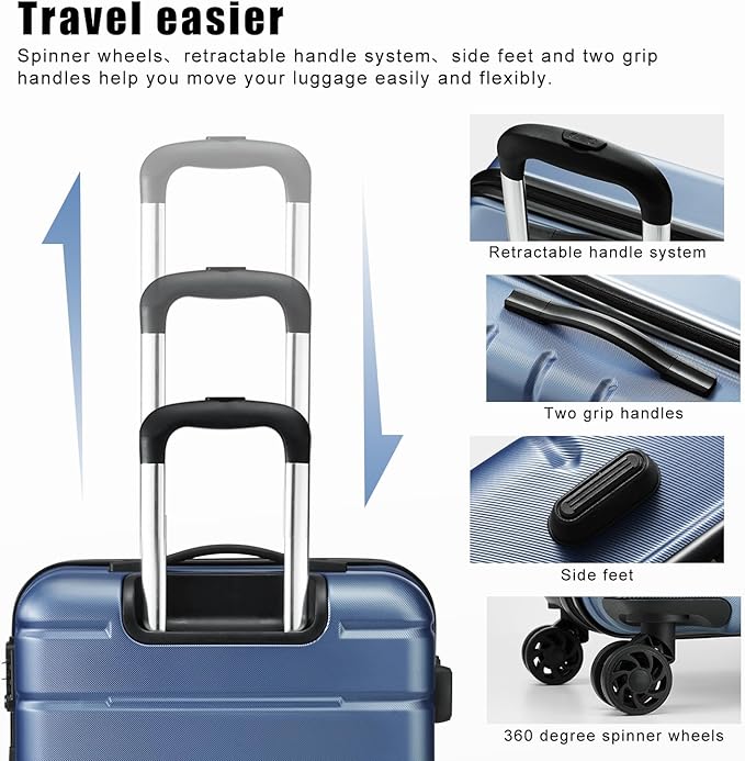 Coolife Luggage Suitcase Carry-on Spinner TSA Lock USB Port Expandable (only 28’’) Lightweight Hardside Luggage (Silver, L(28in))
