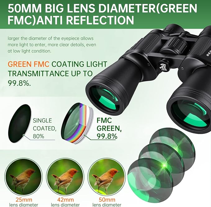 20x50 High Powered Binoculars for Adults, Waterproof Compact Binoculars with Low Light Vision for Bird Watching Hunting Camping Travel Cruise Hiking Sports Stargazing, Christmas Birthday Gifts for Men