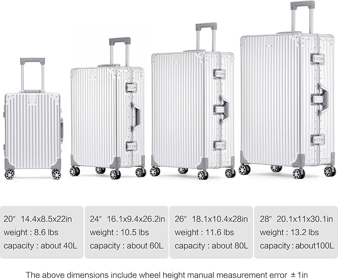 Metal All Aluminum Carry-on Luggage TSA Customs Lock Zipperless Silent Rotary Wheel Business Suitcase Aluminum Frame Set (titanium gold, 24 '')