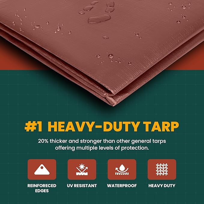 Large Waterproof Tarp - Heavy Duty 10 Mil Thick Poly Tarpaulin Ideal for Canopy Tents, Boats, RV or Pool Covers - Multipurpose Protective Tarps with Grommets for Indoor and Outdoor Use | 10' x 12'