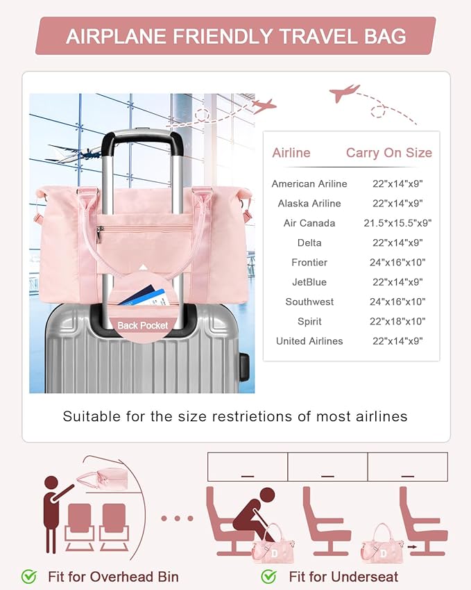 Initial Travel Duffel Bag Sports Gym Bag for Girls Teen Birthday Gifts,Pink Personalized Weekender Bag Carry On Tote Bags for Women Men,Waterproof Overnight Luggage Bag with Trolley Sleeve(Letter D)