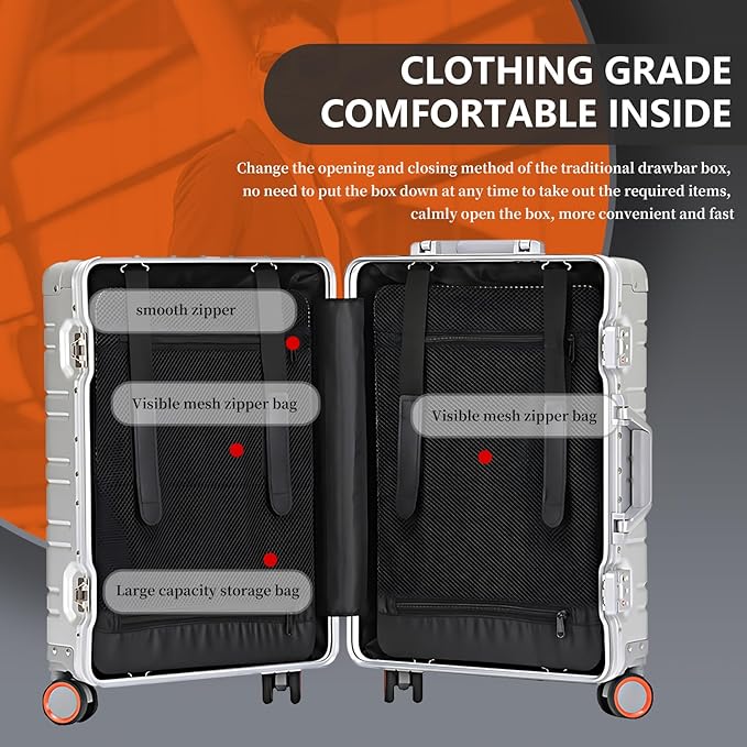 WEICHEN Set of 2 All Aluminum Magnesium 20 in Carry On and 29 in Checked Luggage with Spinner Wheels and TSA Lock, Hard Case Luggage Carry On Travel Suitcase with 2 Duffle-Travel Bags