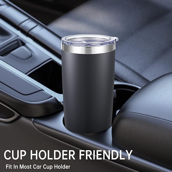 20 oz Tumblers Bulk Stainless Steel Tumbler with Lid Double Wall Vacuum Insulated Coffee Mug 20oz Powder Coated Cup for Hot and Cold Drinks, Black, 12 pack