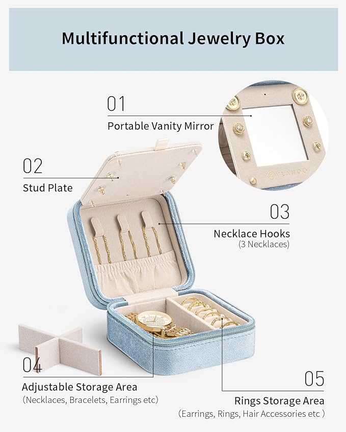 Vlando Graduation Gifts for Her, Graduation Travel Gifts for Women, 2025 Graduation Gifts Travel Accessories for Girls, Graduation Travel Essentials Small Jewelry Box - Letter O, Blue