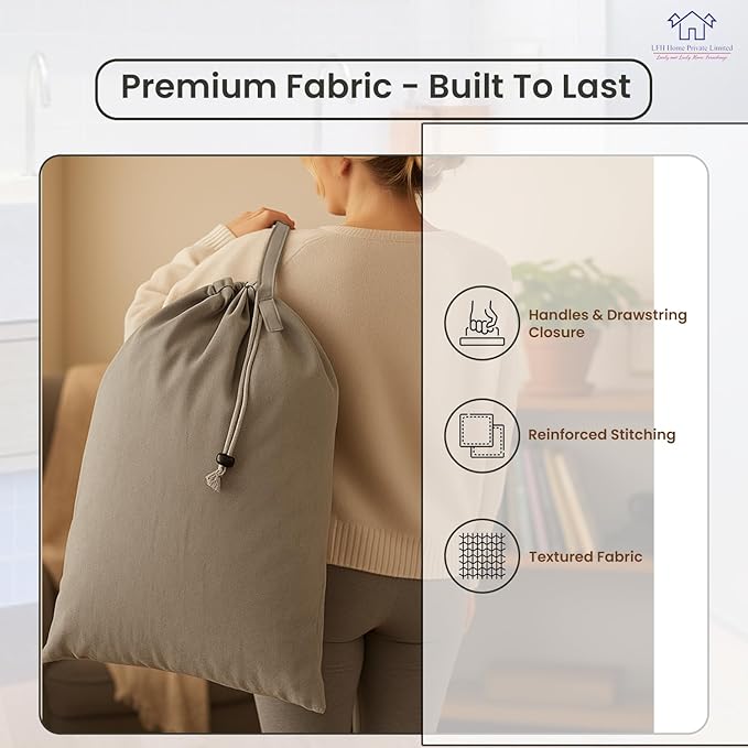 LFH Home Cotton Canvas Large Laundry Bag with Handle, Heavy Duty Drawstring Closure Washable Laundry Bags, School Travel, Home, Hotel, College Dorm, Organizer Sack, Toys Clothes 28x36 (Pack of 6)-Grey