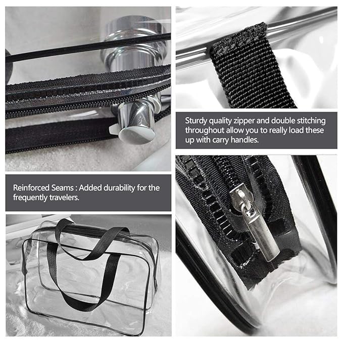 2Pcs Crystal Clear PVC Travel Toiletry Bag Kit for Women Men, Waterproof Vinyl Packing Organizer Storage Bags with Zipper Handle Straps, Cosmetic Pouch Carry on Airport Airline Compliant Bag Handbag