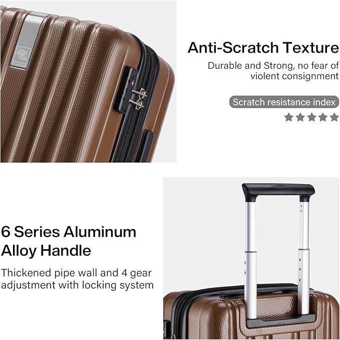 Hanke Expandable Hard Shell Luggage Sets 2 piece Carry on Luggage with Wheels Suitcases Lightweight Checked TSA Luggage Rolling Large Suitcase Travel Luggage Bag Woman Men 20/29 Inch(Brown)