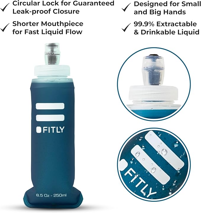 Soft Flask - Shrink As You Drink Soft Water Bottle for Hydration Pack - Folding Water Bottle Ideal for Running, Hiking, Cycling, Climbing & Rigorous Activity