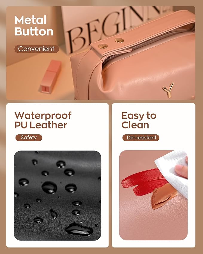 Gift for Her, Personalized Makeup Bags with Handle, Waterproof Double Layer Cosmetic Bag, PU Leather Makeup Bags Letter Travel Toiletry Bag with Makeup Brush Organizer