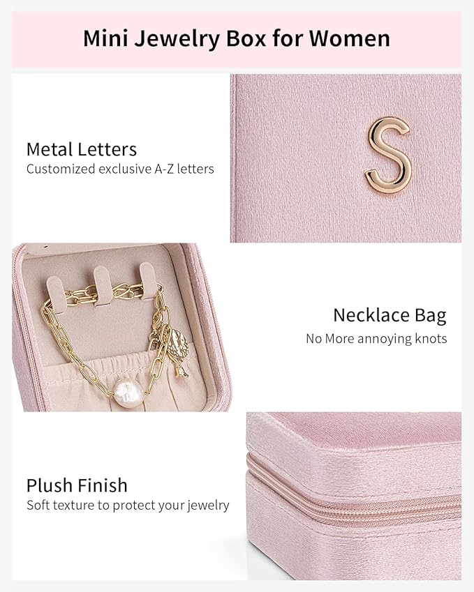 Vlando Valentines Day Gifts for Her - Jewelry Organizer, Necklace, Earrings, Ring Organizer - Travel Essentials - Pink