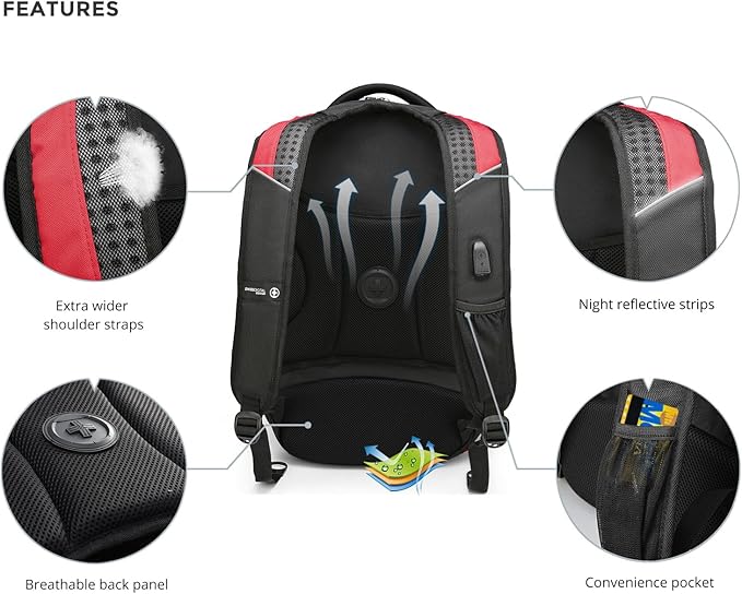 Swissdigital Design Men's Laptop Backpack for College and Business Travel with Integrated USB Charging Port and RFID Protection Fits 15.6" Laptops | J14-41