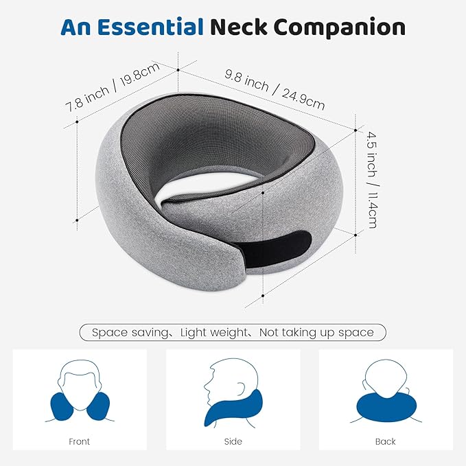 Neck Pillow Airplane,100% Pure Memory FoamTravel Neck Pillow Travel Neck Support Ergonomic &Portable Design Best for Sleeping Plane Car Train Office Flight (Small Grey)