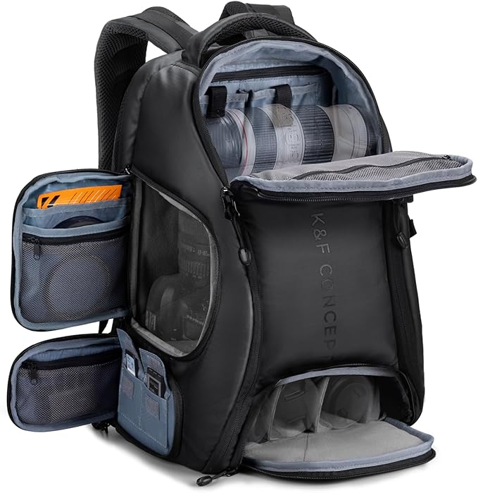 K&F Concept Camera Backpack,25L Large Capacity Camera Bag for Photographers with Raincover and 15.6 Inch Laptop Compartment Compatible for Canon/Nikon/Sony/DJI Mavic Drone